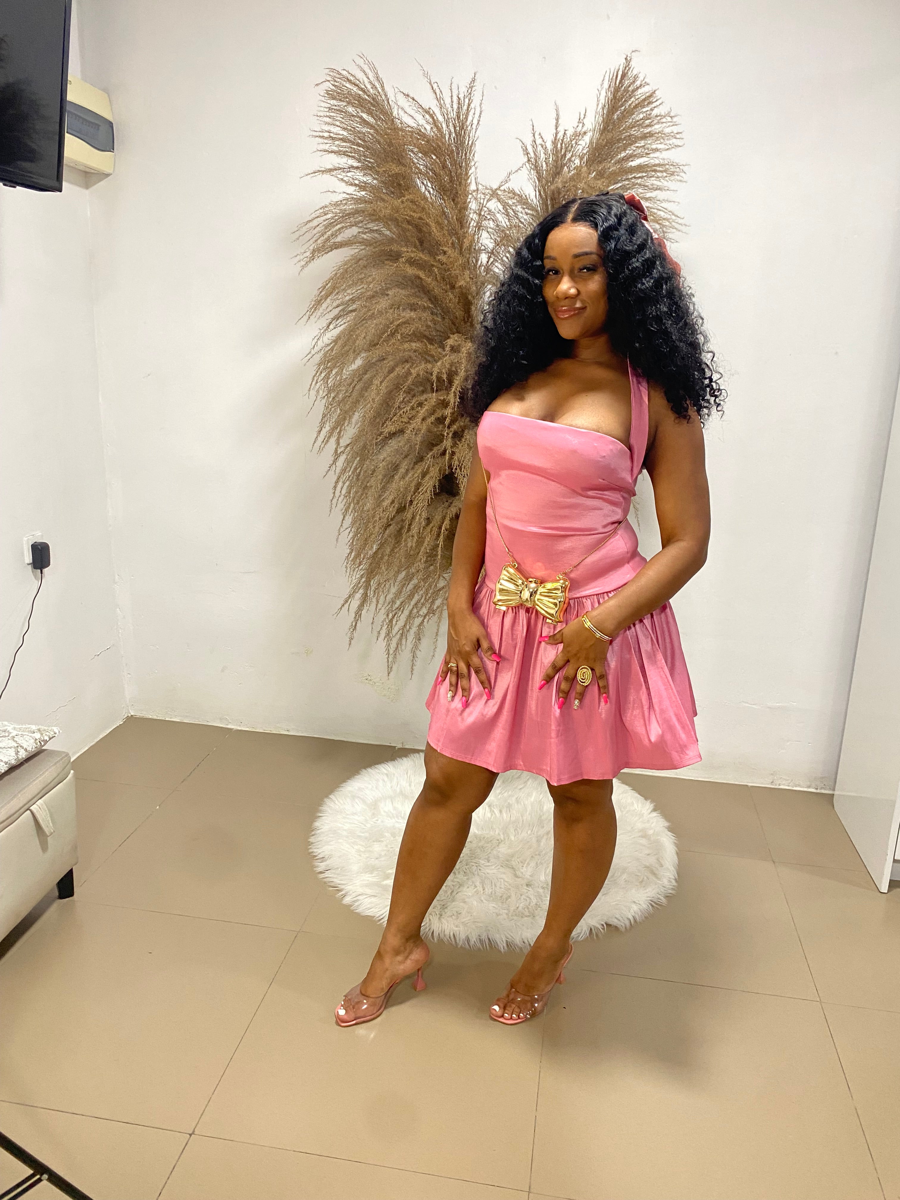 Golden Glow Mini dress- Pink