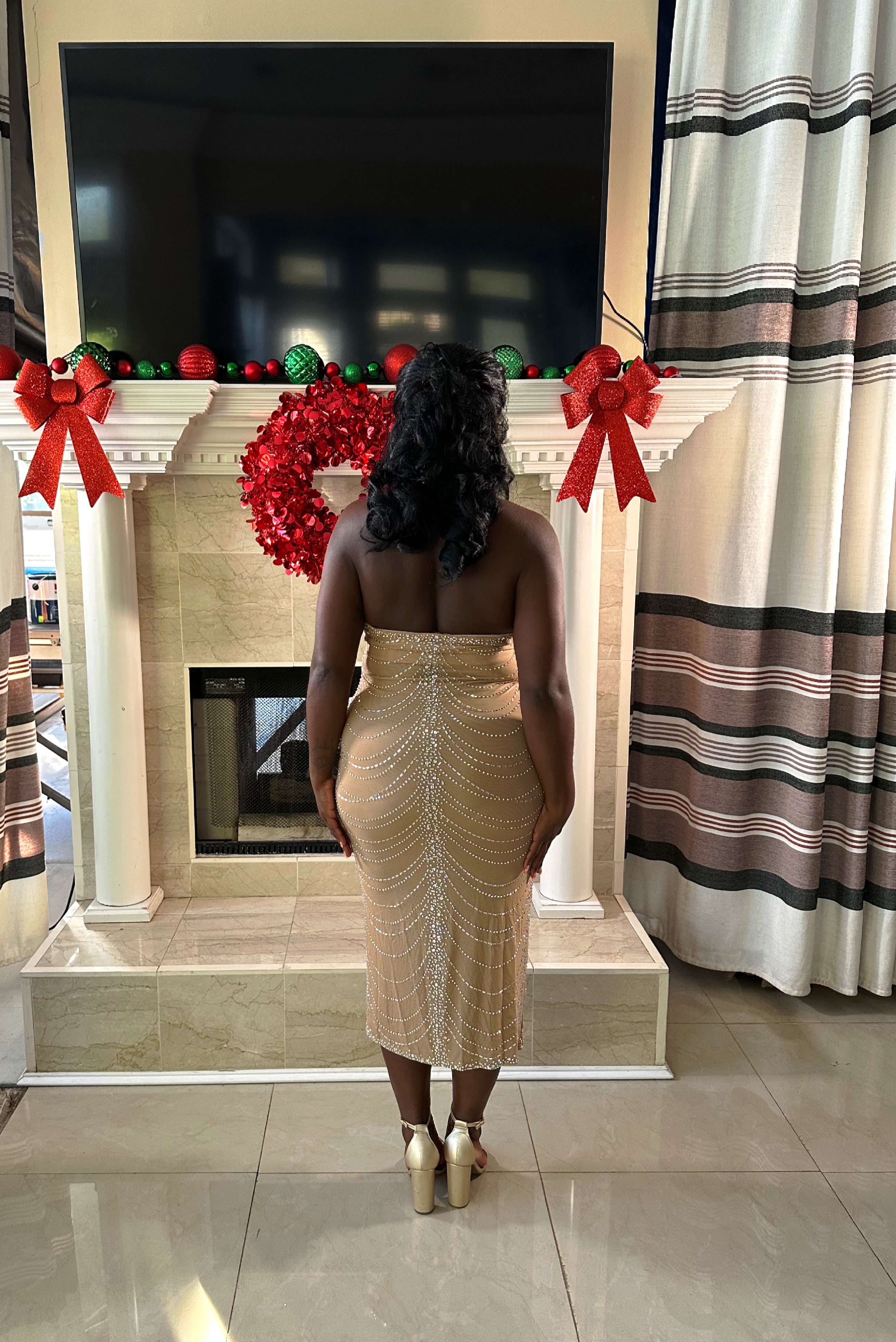 Plus- The Gatsby Pearl Halter Gown