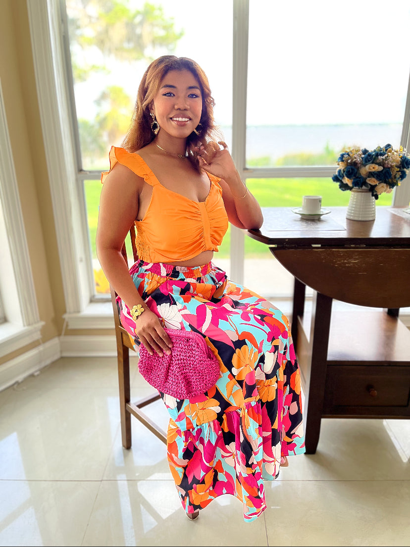 Golden Tropics skirt set- Mustard