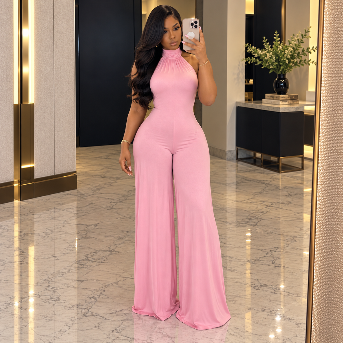 The Muse Open-Back Jumpsuit- Pink
