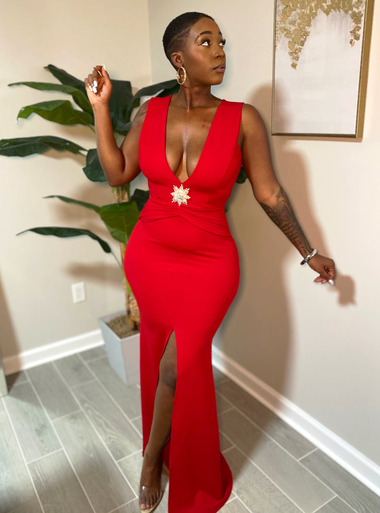 Embellished Red Maxi dress