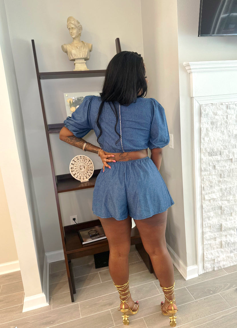 Denim Glow cut-out Romper