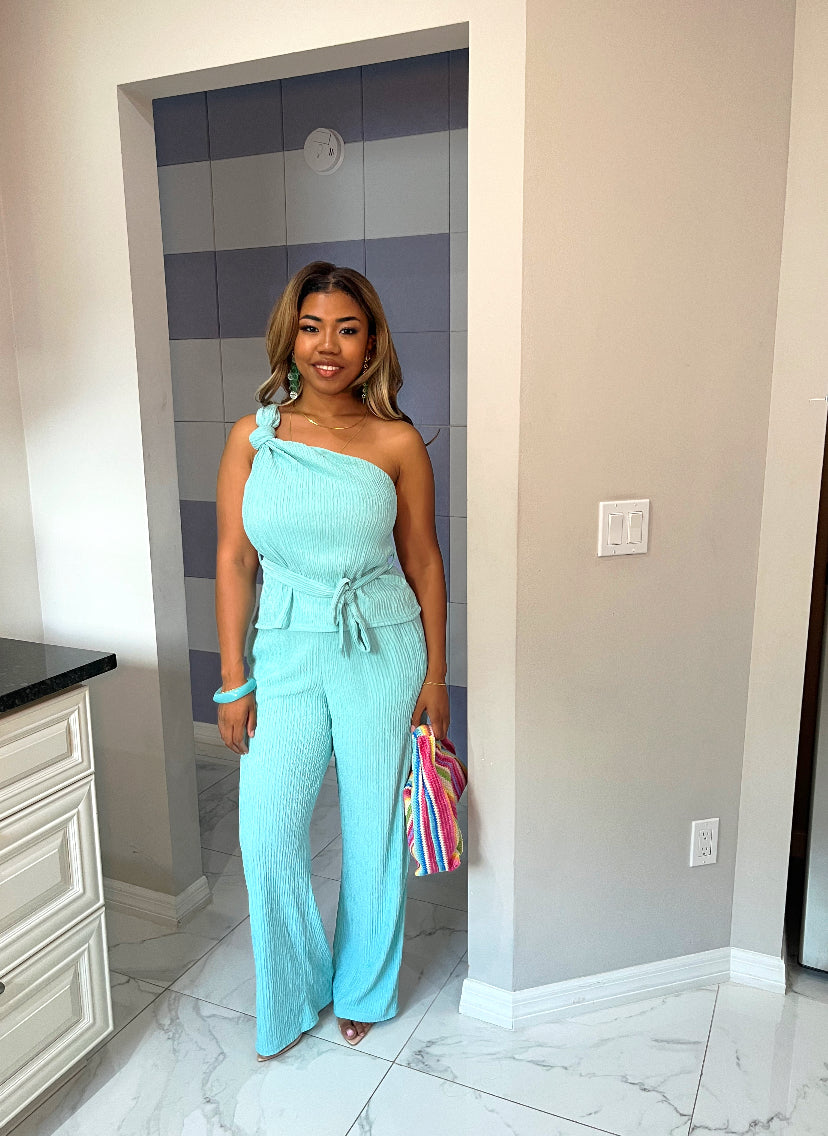 Tulum Plisse Pants set- Aqua