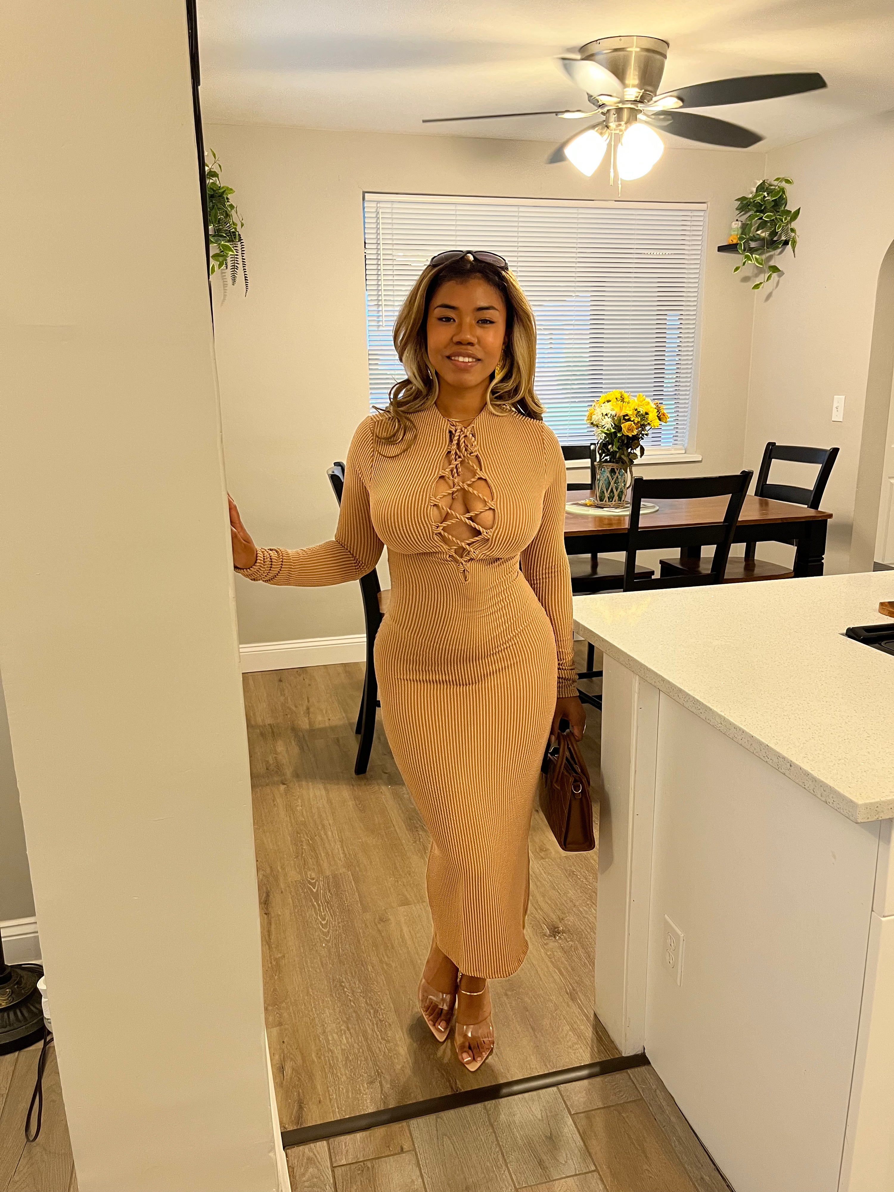 Tiarra Ribbed dress- Mocha