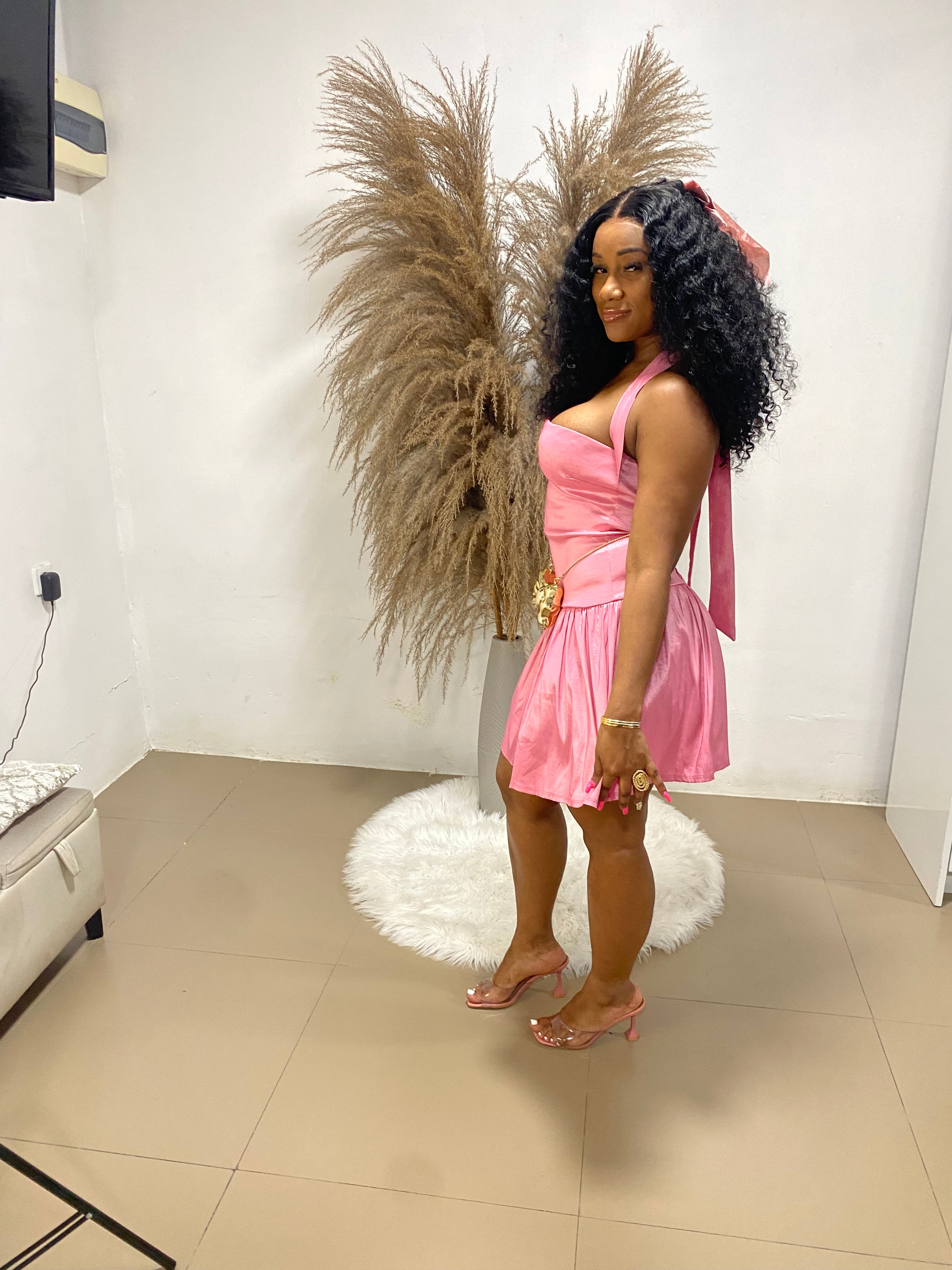 Golden Glow Mini dress- Pink