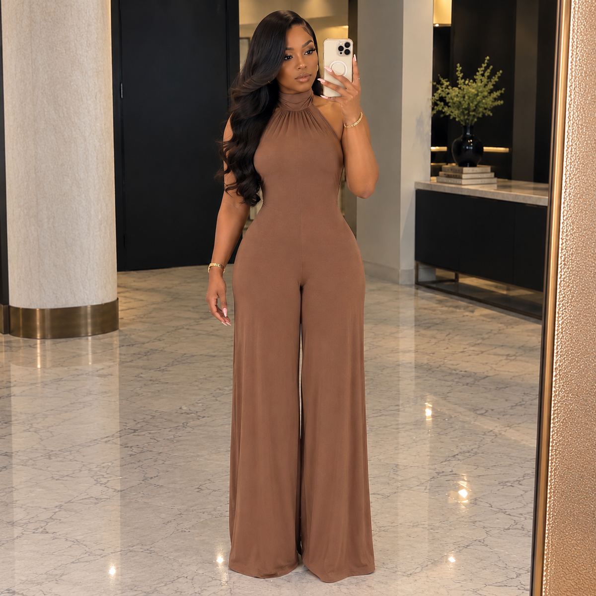 The Muse Open-Back Jumpsuit- Brown