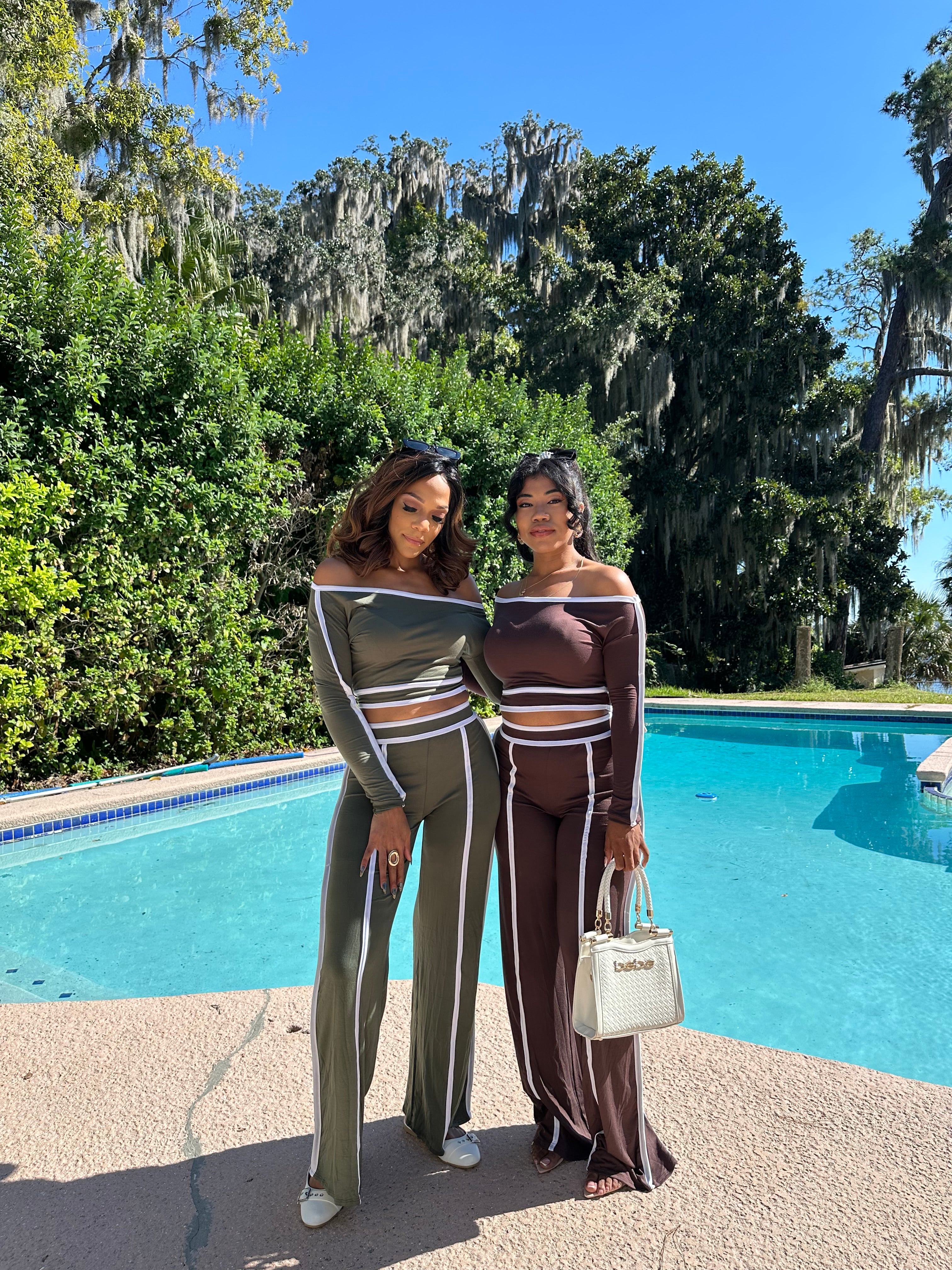 The Rochelle Off-Shoulder Two-Piece Set - Olive