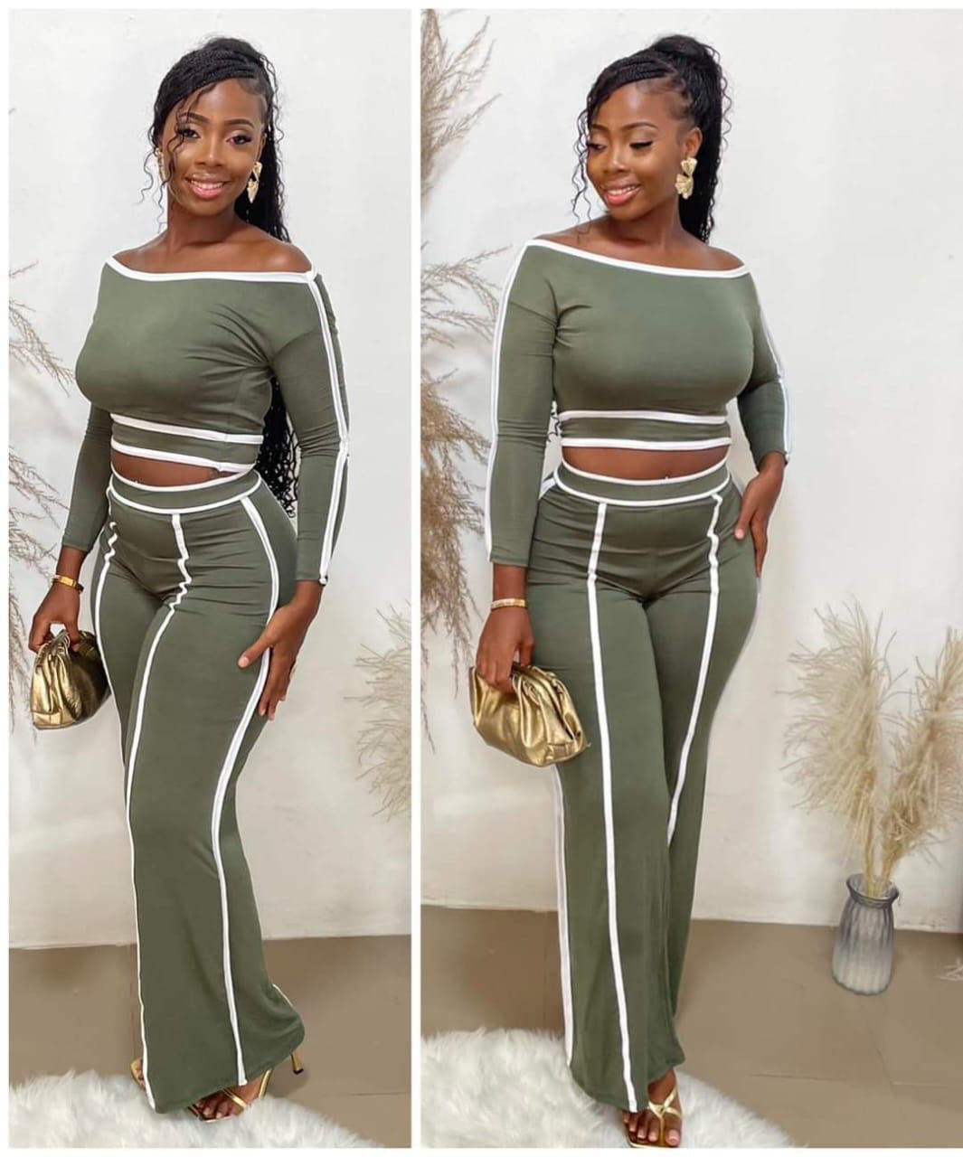 The Rochelle Off-Shoulder Two-Piece Set - Olive