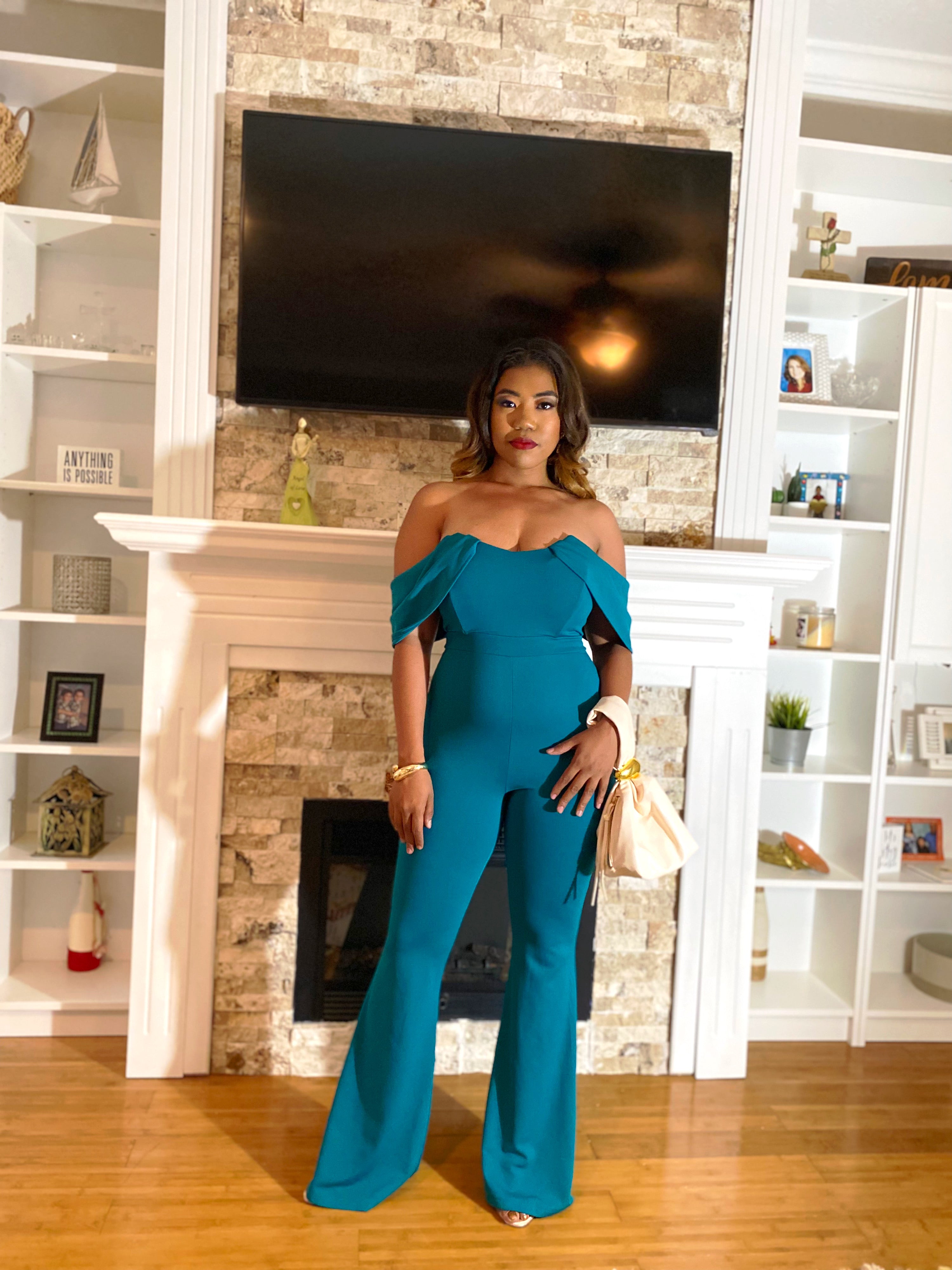 Green Lake off shoulder jumpsuit