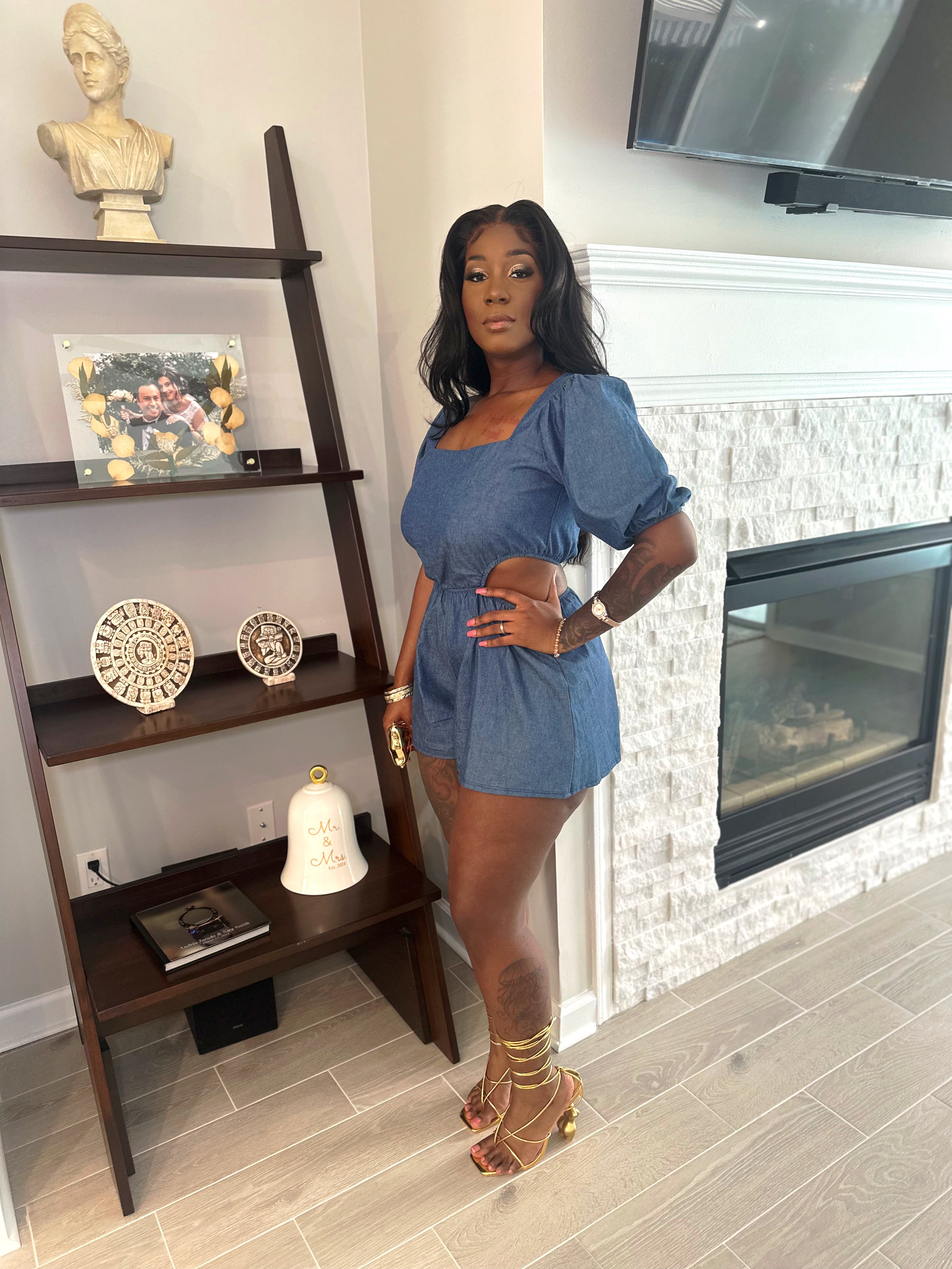 Denim Glow cut-out Romper