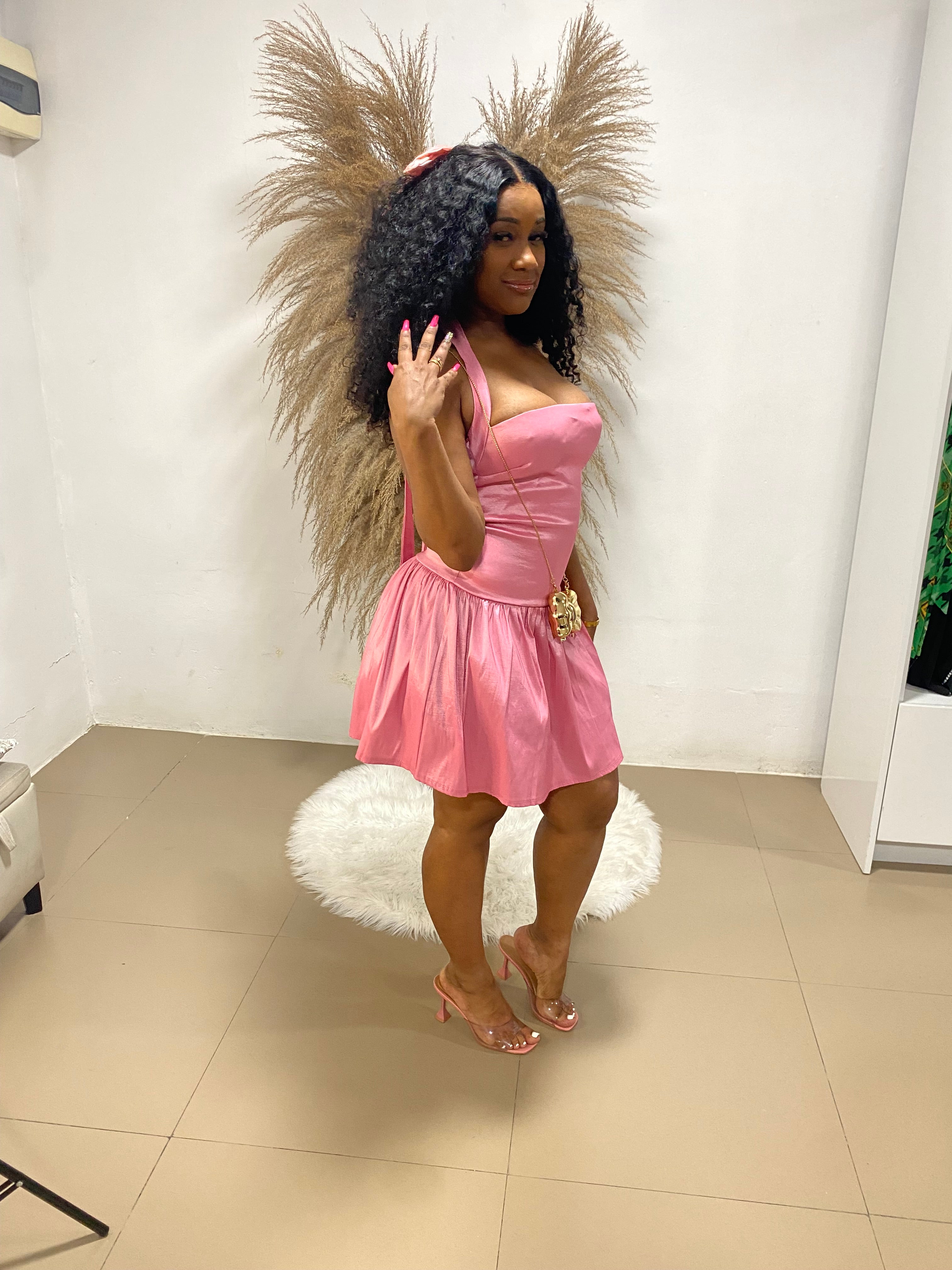 Golden Glow Mini dress- Pink