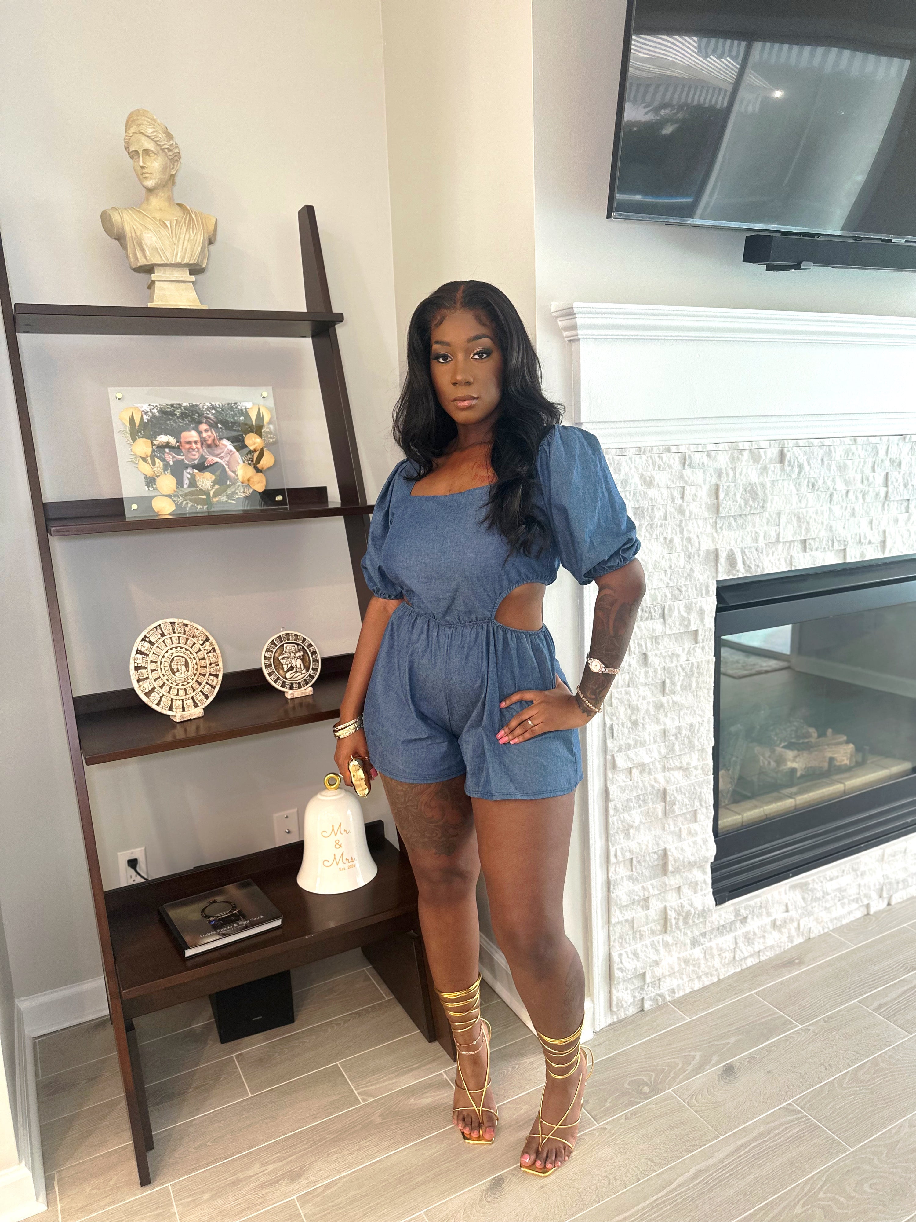 Denim Glow cut-out Romper