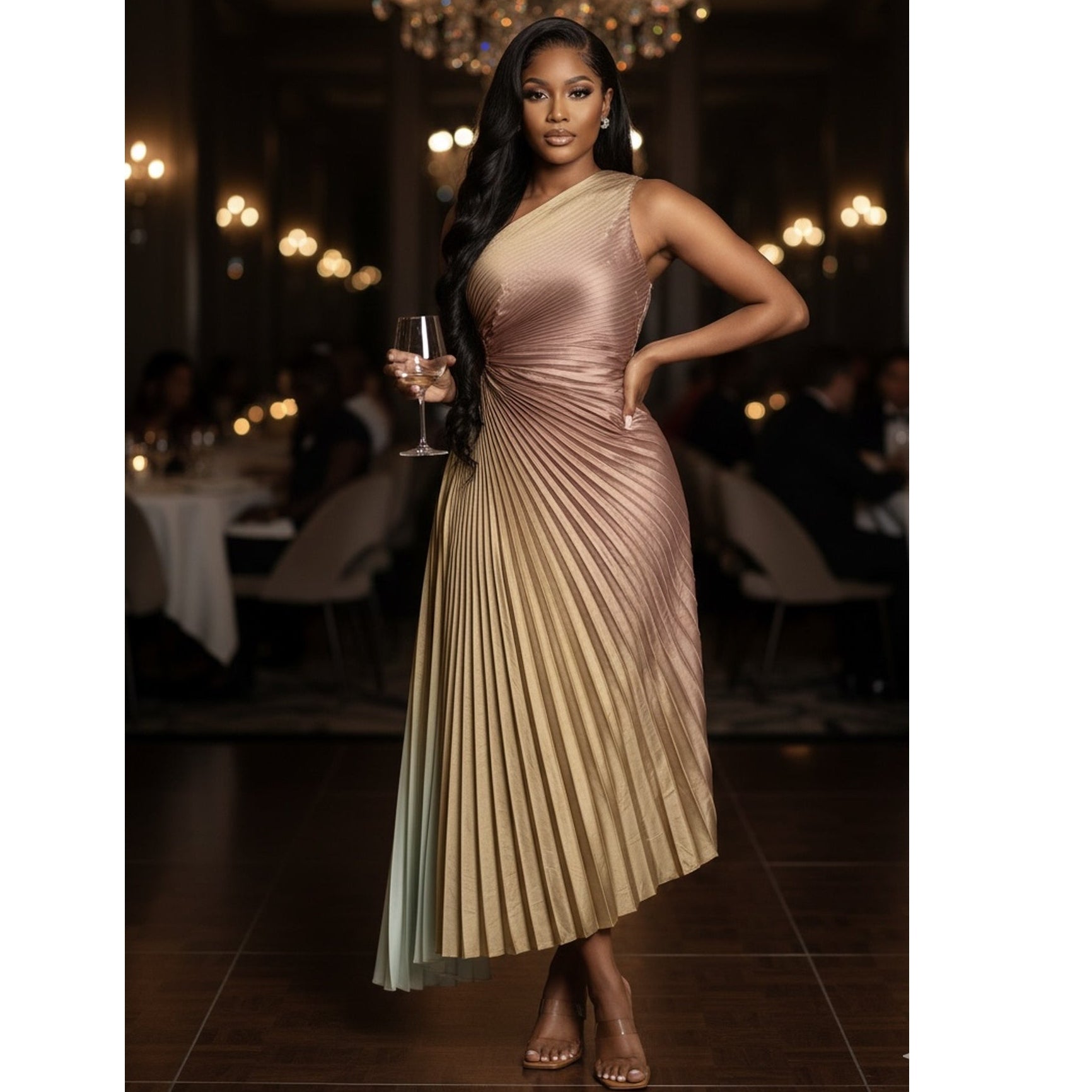 The "Leora" Ombré Pleated Gown