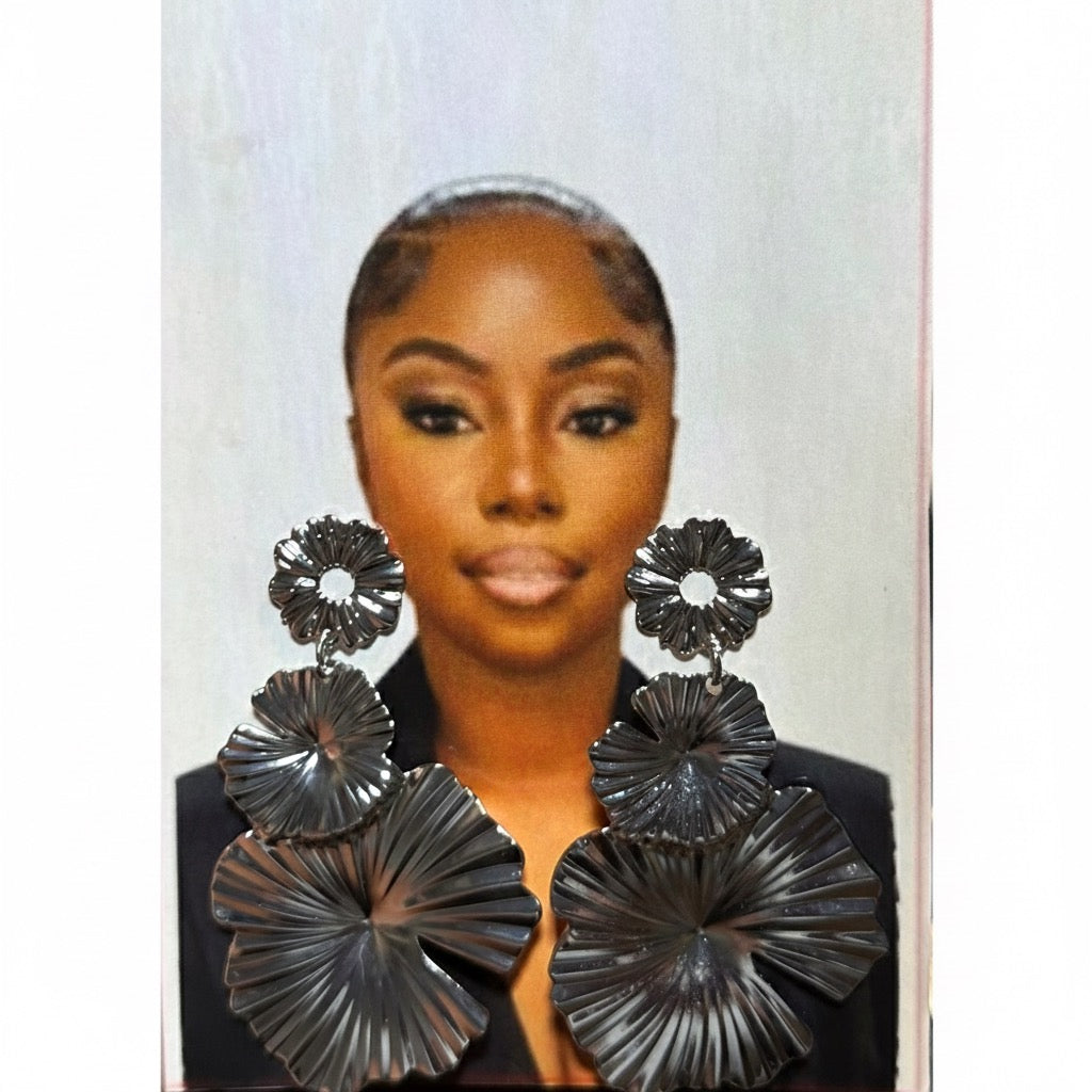 Midnight Bloom Statement Earrings- Silver