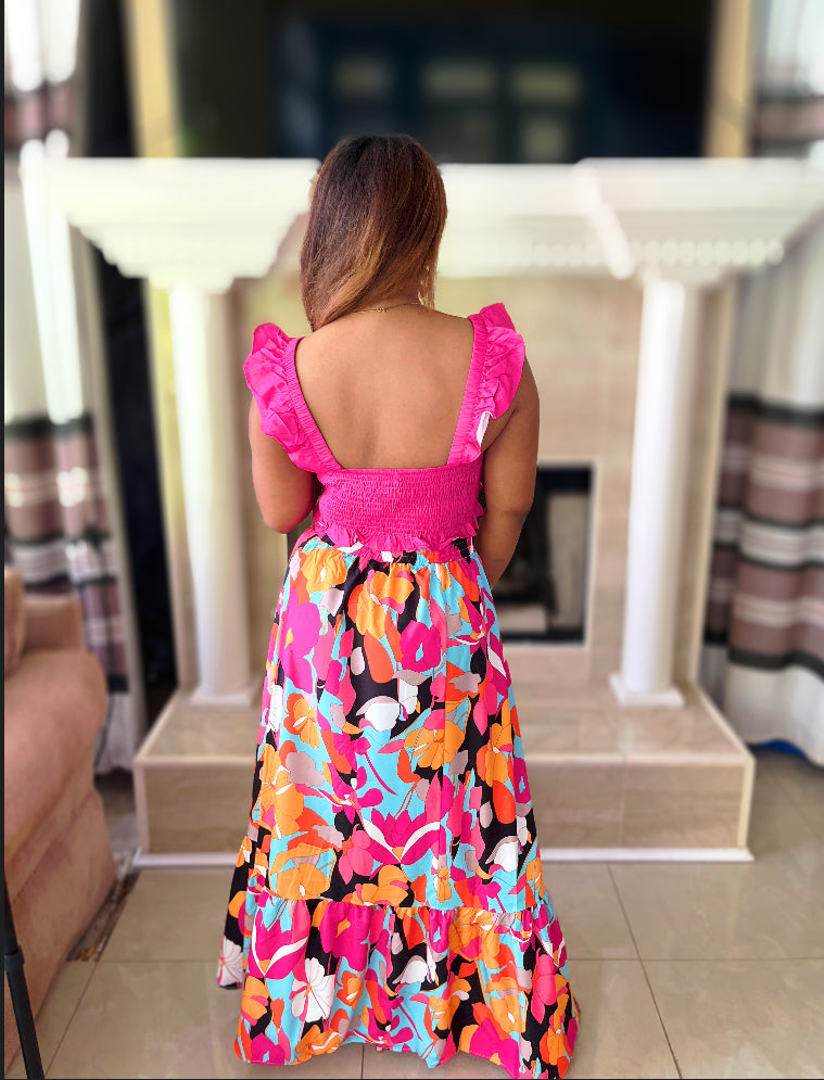 Golden Tropics Skirt set- Fuchsia