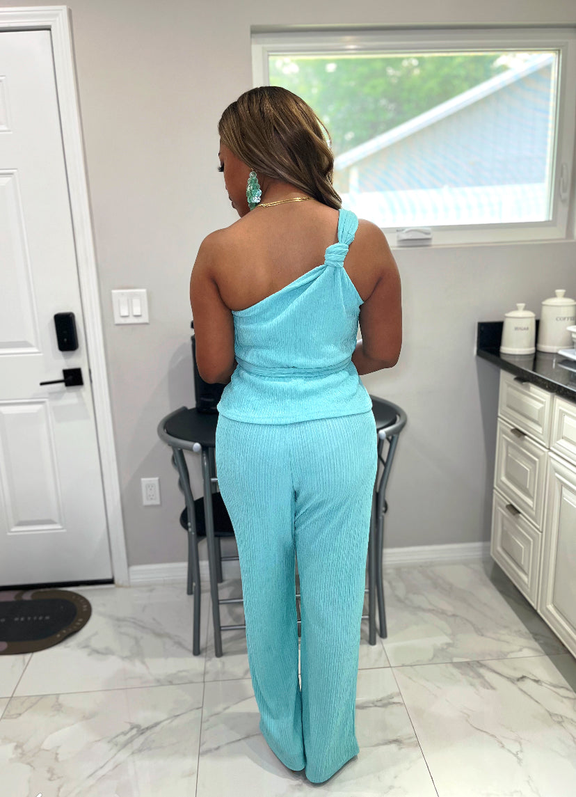 Tulum Plisse Pants set- Aqua
