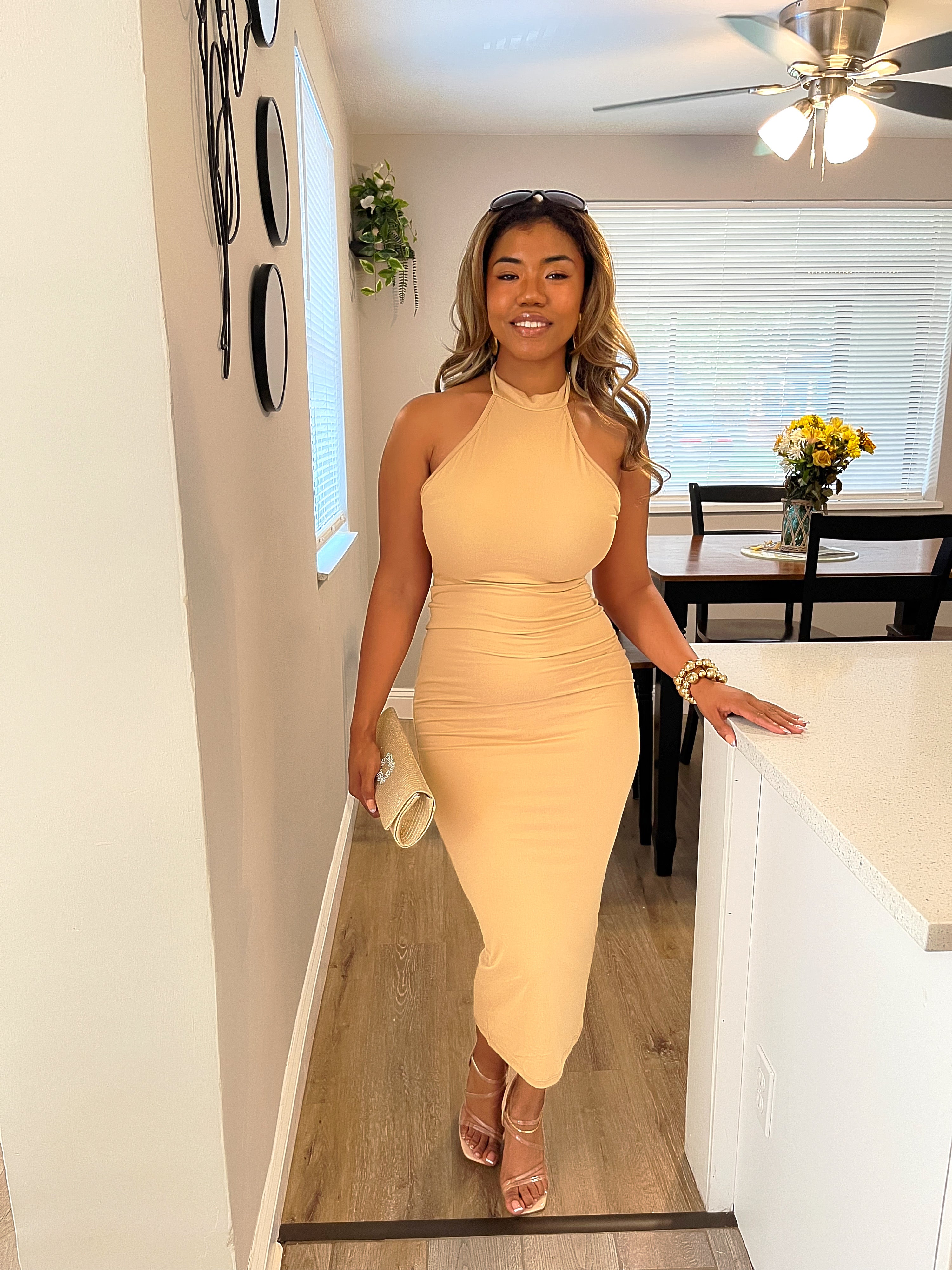 Lisa Midi Bodycon dress- Khaki