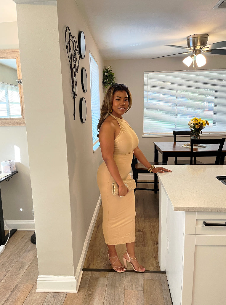Lisa Midi Bodycon dress- Khaki