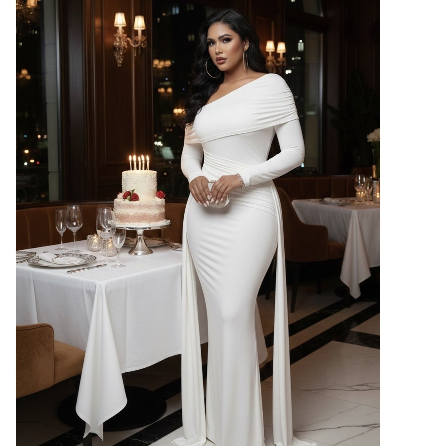 The "Aria" Ruched Drape Gown-White