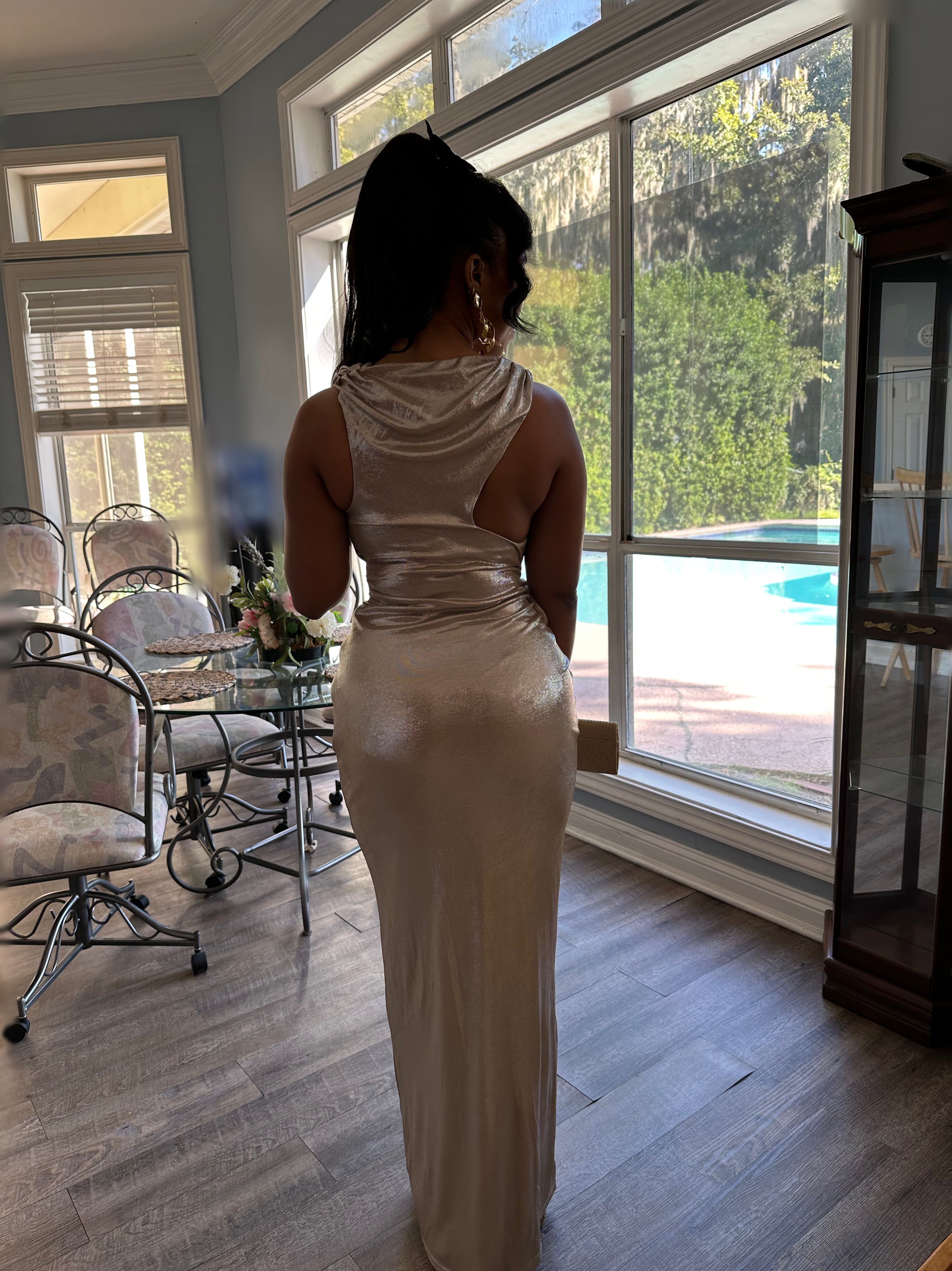 The Celesté Metallic Ruched Gown