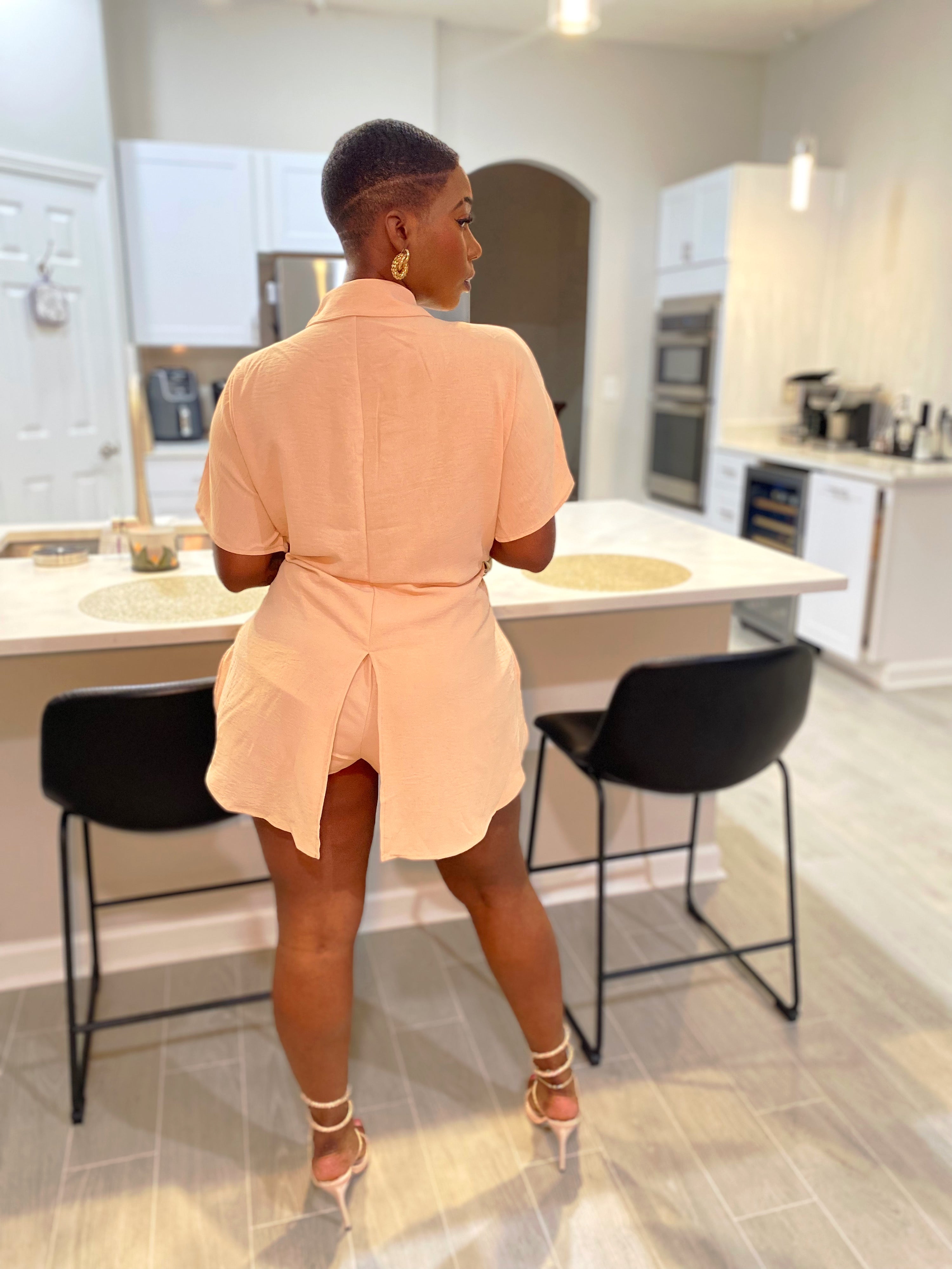 Tie front short set