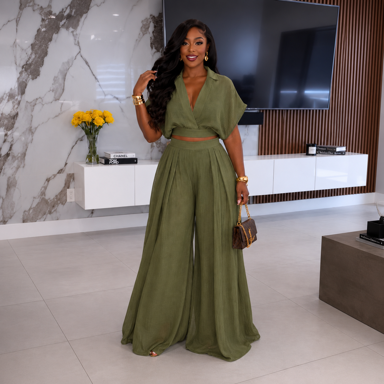 The Sienna Linen Palazzo Set- Olive