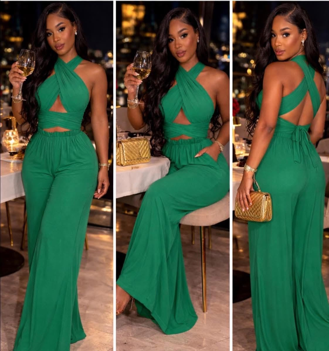 The Amalfi Halter Jumpsuit- Green