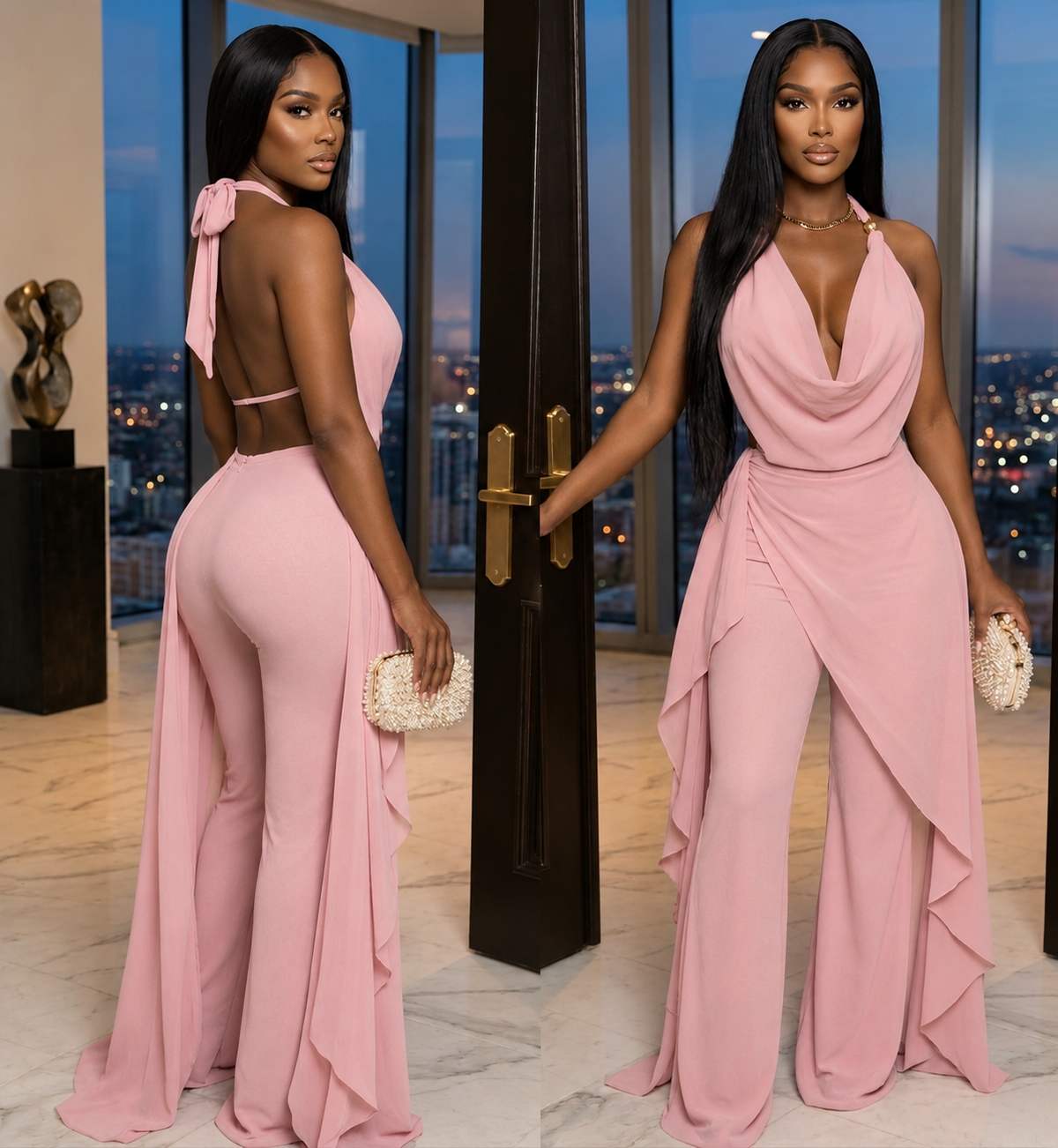 Blush Elegance Drape Jumpsuit