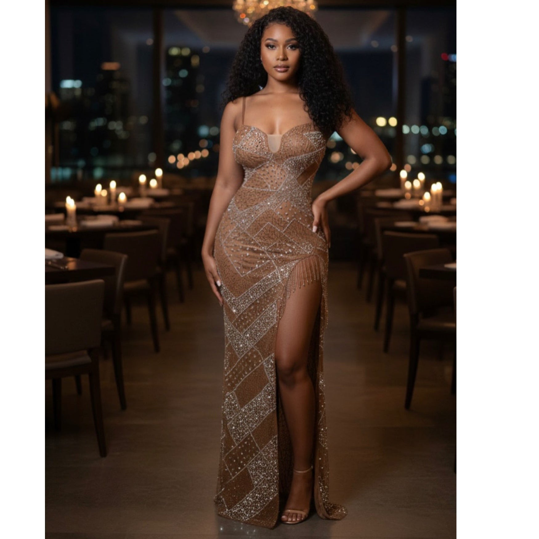 The Champagne Diamond Fringe Gown