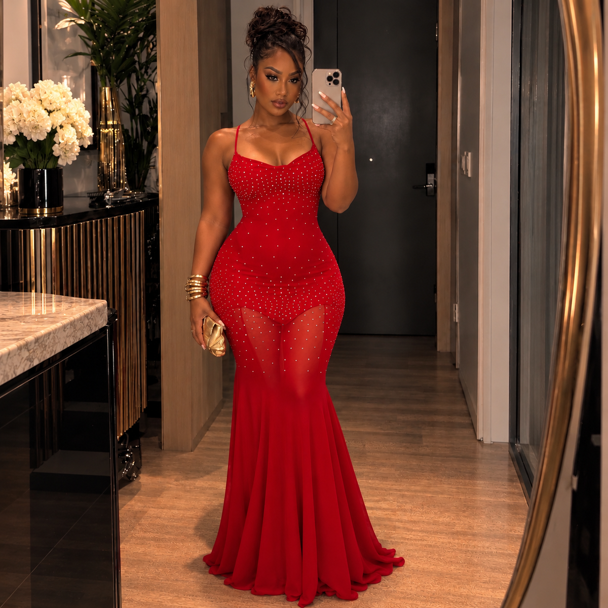 Scarlet Desire Rhinestone Gown