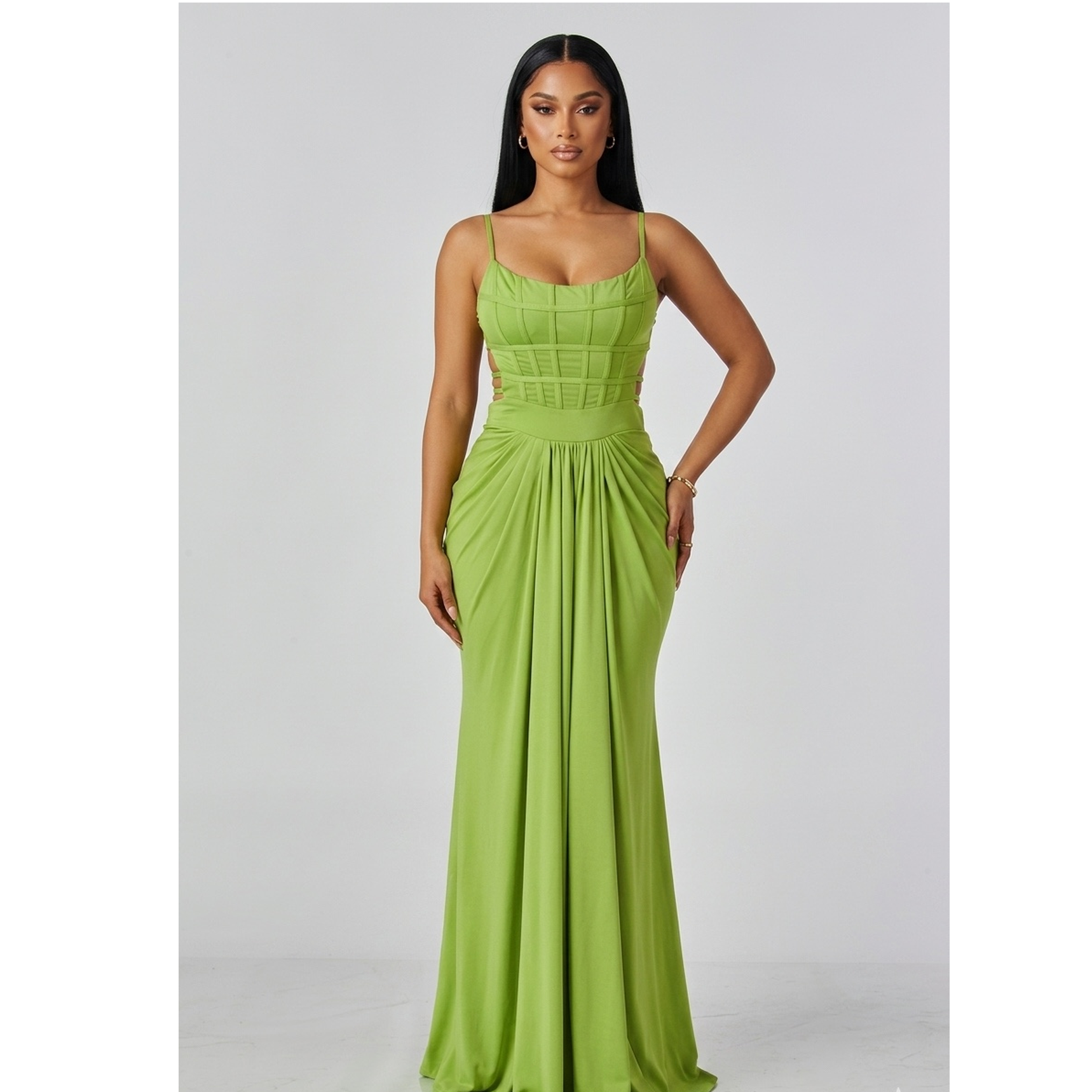The Elara Drape Gown - Chartreuse