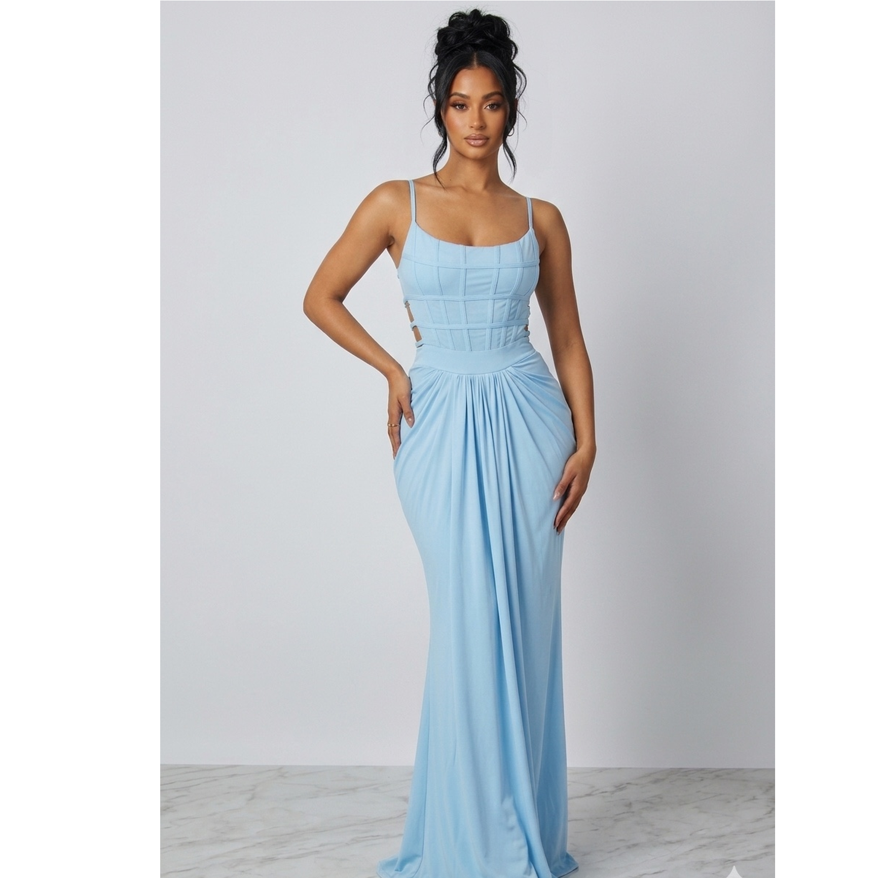The Elara Drape Gown- Light blue