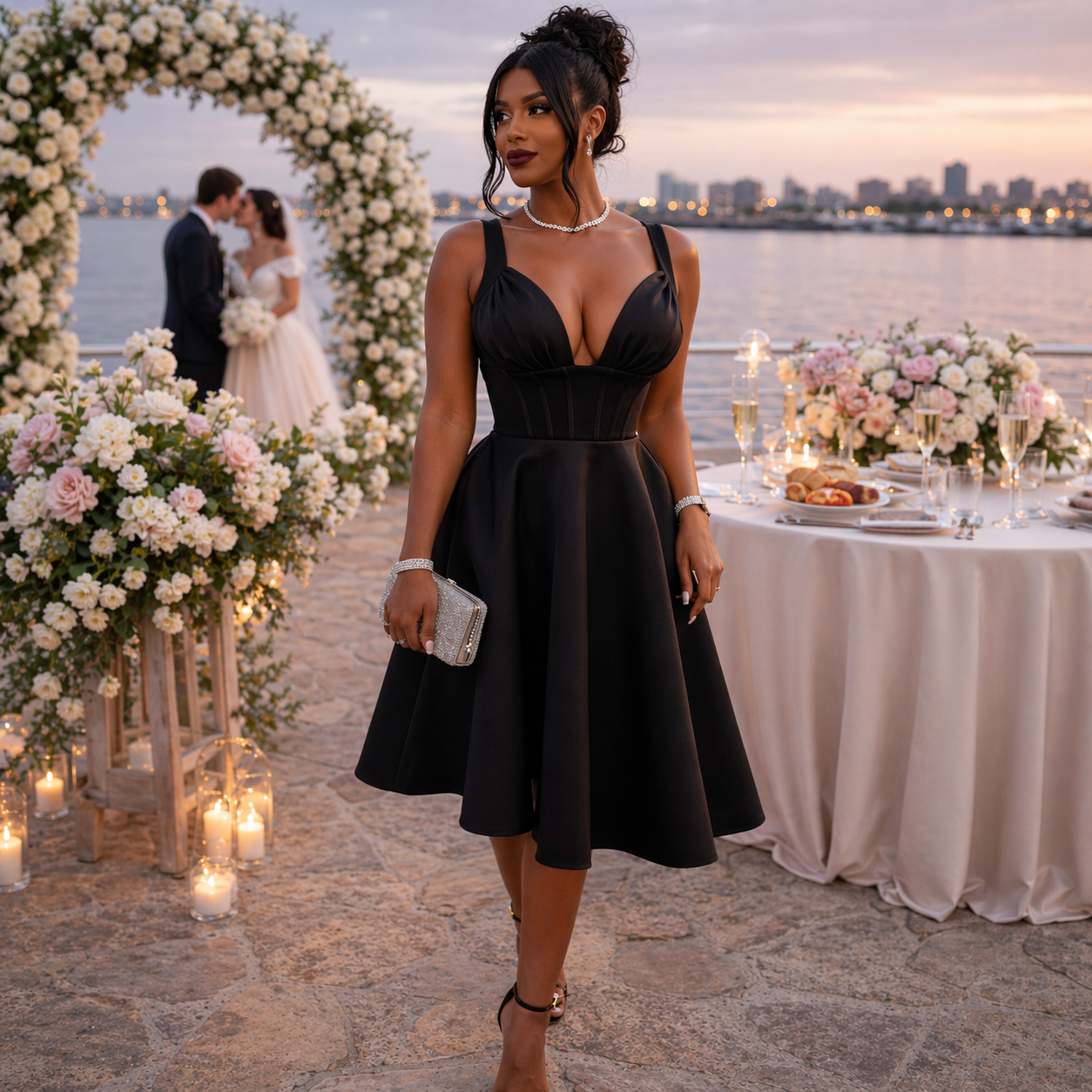 Midnight Muse Corset Midi Dress