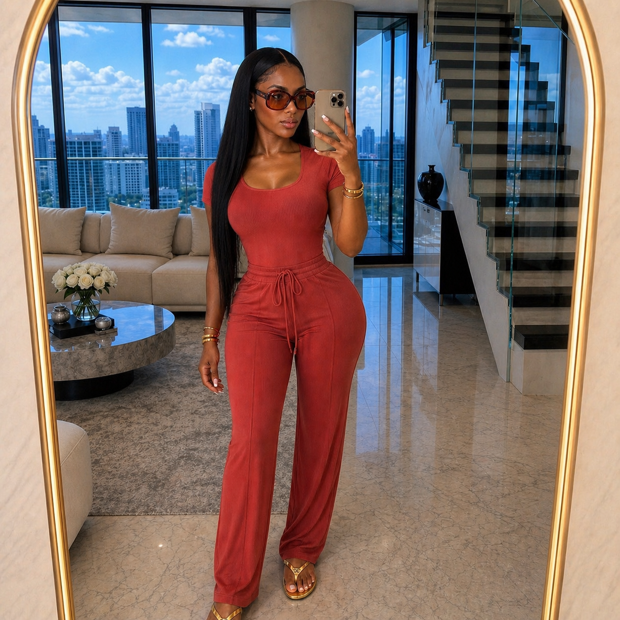 The Jasmine pants set-Rust