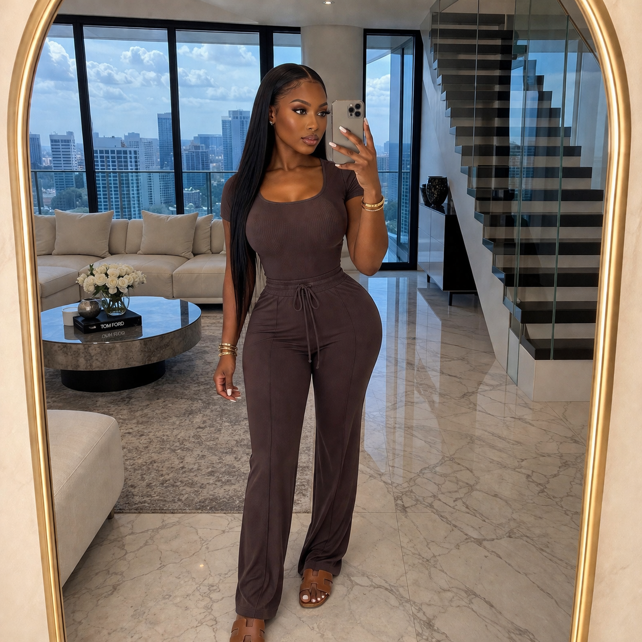 The Jasmine pants set- Chocolate