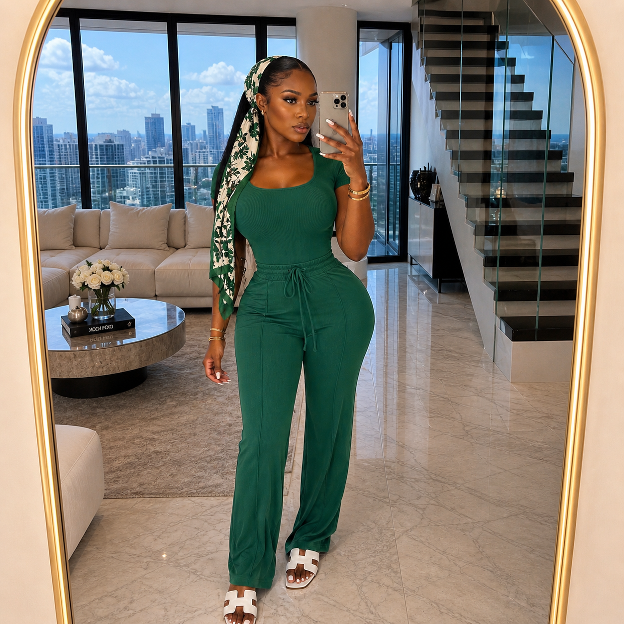 The Jasmine pants set- Dark green